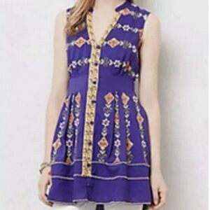 NWT Anthropologie Maeve Ionia Stitched Beaded Embroidered Purple Top/Dress